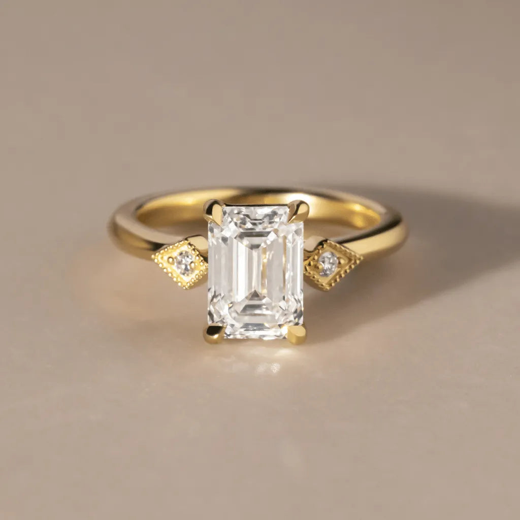 2 Carat Emerald Cut Lab Grown Diamond Vintage Engagement Ring – Isabella