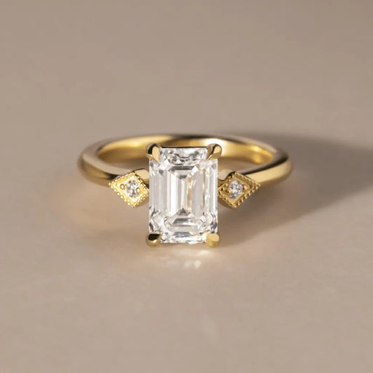 2 Carat Emerald Cut Lab Grown Diamond Vintage Engagement Ring – Isabella