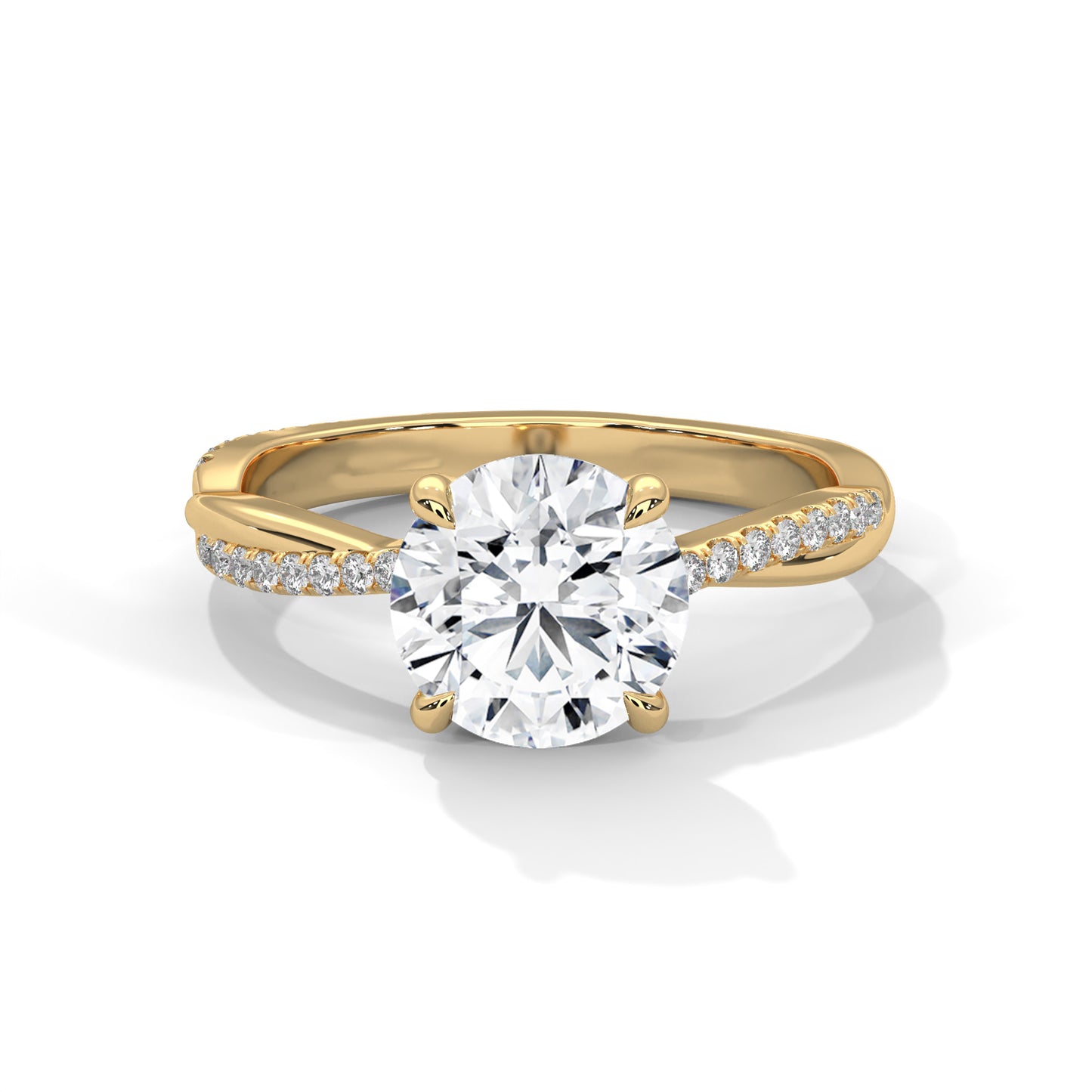 2 CT Round E-VVS2 Lab-Grown Diamond Engagement Ring, Pave Set Diamond on Band