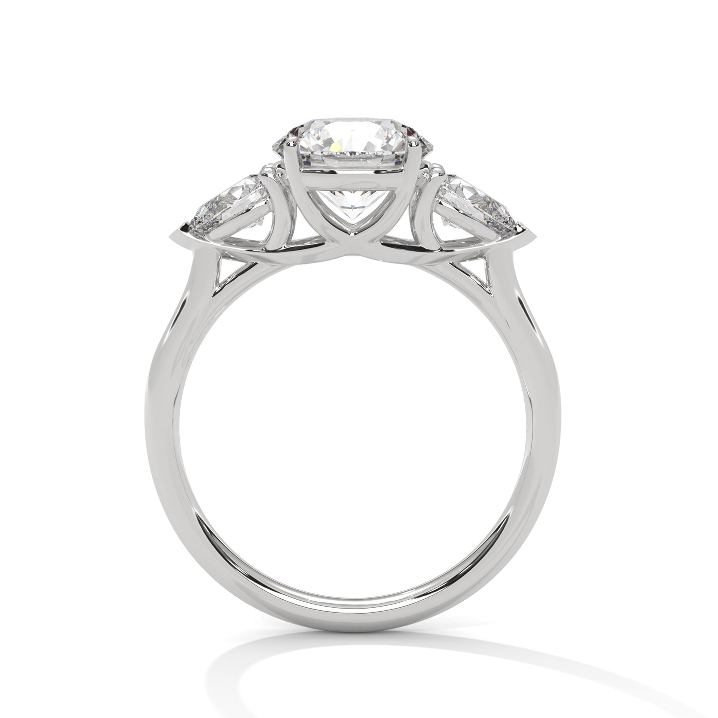 3 CT Round E-VVS2 Lab-Grown Diamond Engagement Ring – Side Pear Diamond
