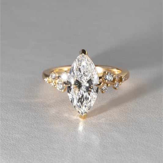 2.50 Carat Lab Grown Marquise Cut Diamond Cluster Engagement Ring in Yellow Gold – Aurelia