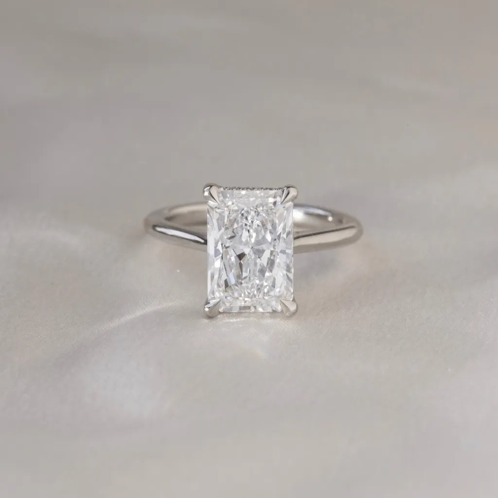 3 Carat Radiant Cut Lab Grown Diamond Hidden Halo Engagement Ring in Platinum – Seraphina