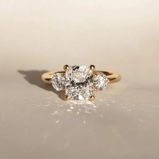 Seren 1.50 Carat Elongated Cushion Lab-Grown Diamond Three-Stone Ring in Yellow Gold
