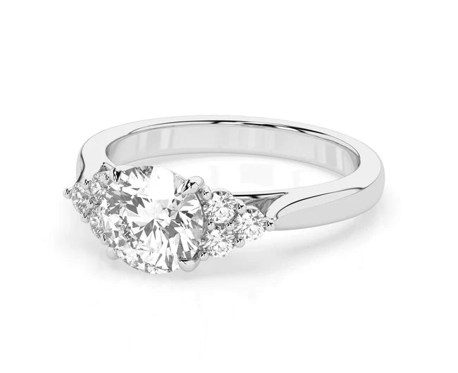 Sparkling 2CT Round Lab Grown Diamond With Side Round Diamond Ring