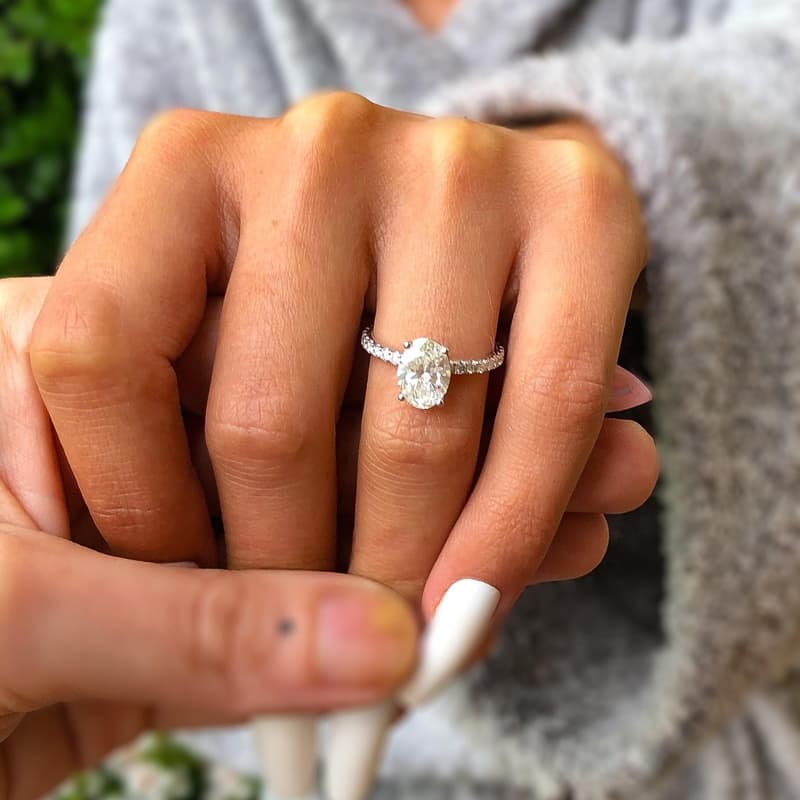 2 ct Oval E-VVS2 Lab Grown Diamond Engagement Ring Pave Set With Hidden Halo