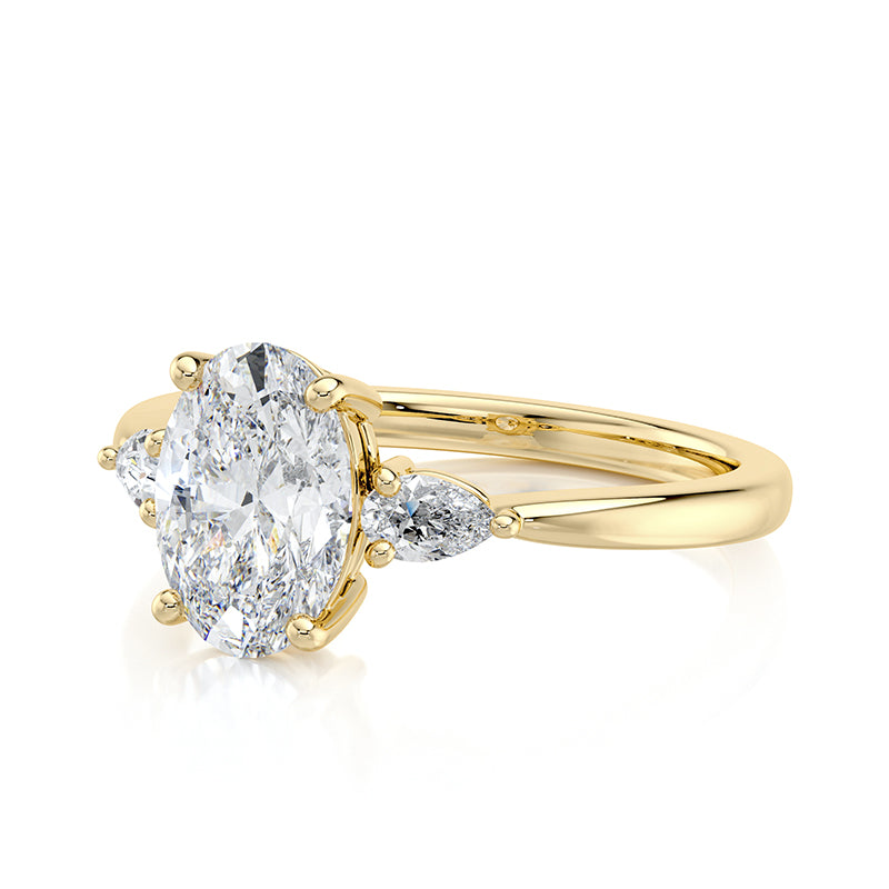 2 CT Oval E-VVS2 Lab Grown Diamond Engagement Ring Three Stone Ring