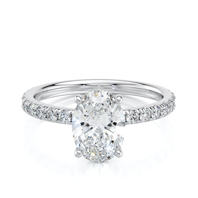 2 ct Oval E-VVS2 Lab Grown Diamond Engagement Ring Pave Set With Hidden Halo
