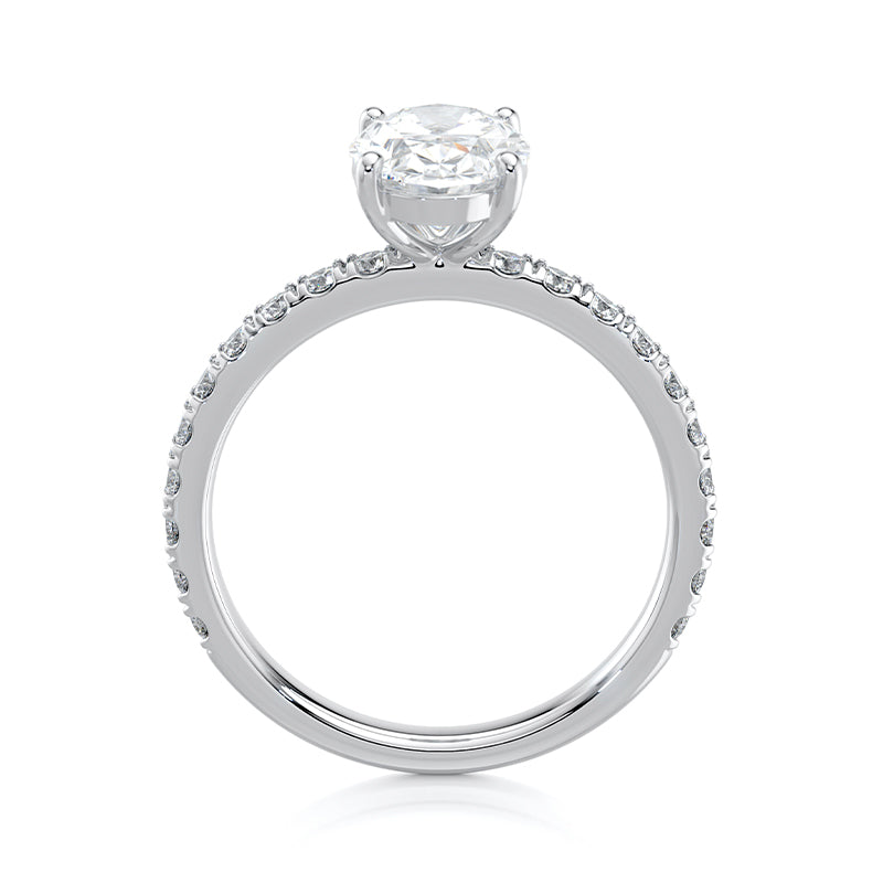 2 ct Oval E-VVS2 Lab Grown Diamond Engagement Ring Pave Set With Hidden Halo