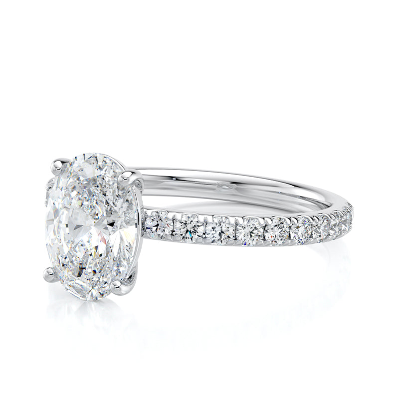 2 ct Oval E-VVS2 Lab Grown Diamond Engagement Ring Pave Set With Hidden Halo