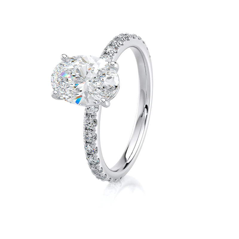 2 ct Oval E-VVS2 Lab Grown Diamond Engagement Ring Pave Set With Hidden Halo
