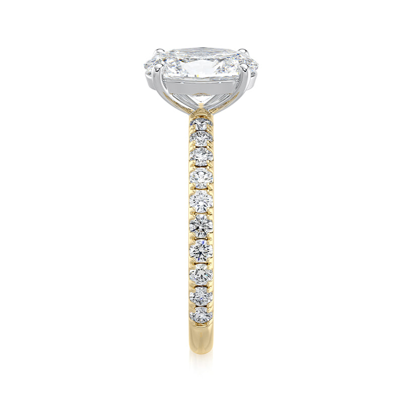 2CT Oval E-VVS2 Lab Grown Diamond Engagement Ring Pave Set Band half way Around Diamond