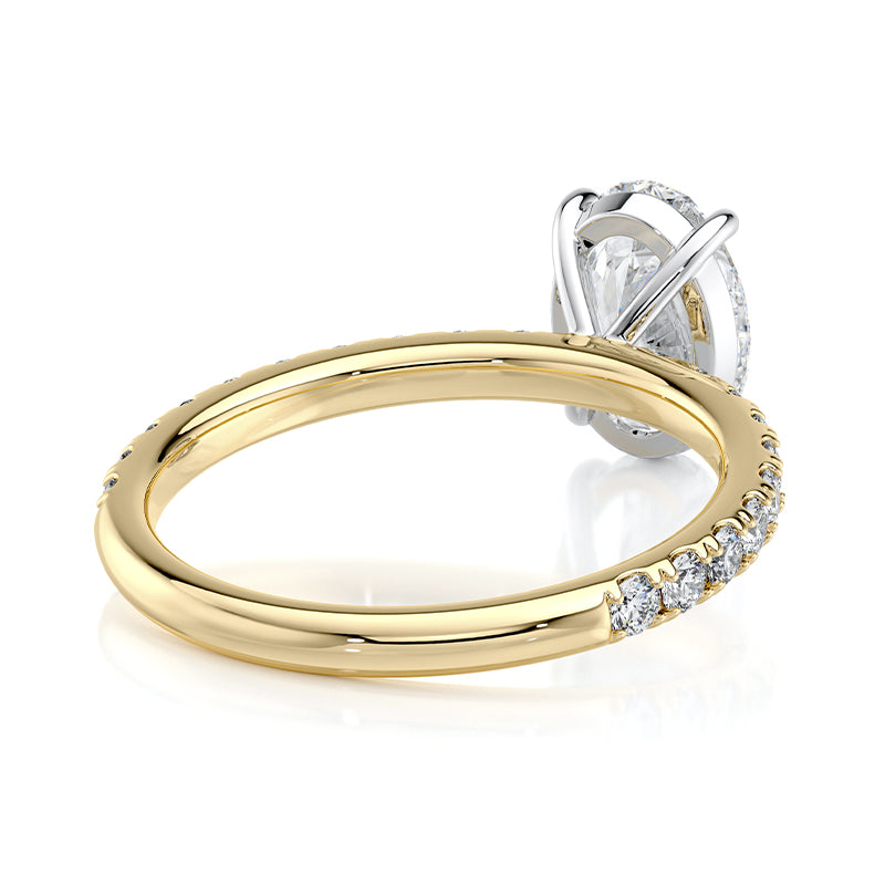 2CT Oval E-VVS2 Lab Grown Diamond Engagement Ring Pave Set Band half way Around Diamond