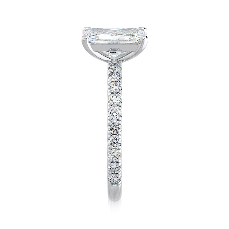 1.50 CT Radiant E-VVS2 Lab Grown Diamond Basket Pave Set Ring