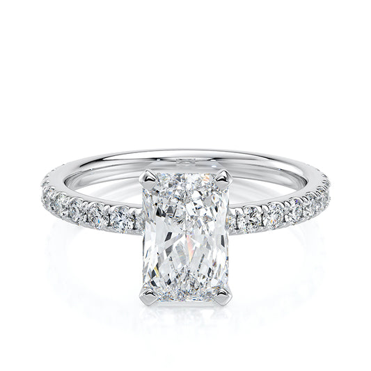 1.50 CT Radiant E-VVS2 Lab Grown Diamond Basket Pave Set Ring