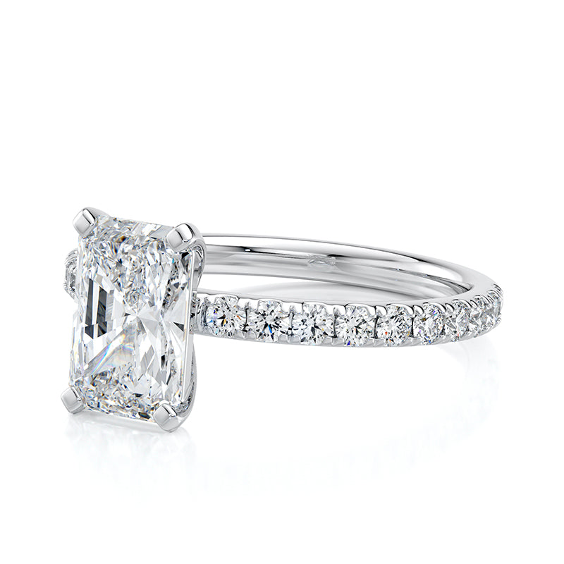 1.50 CT Radiant E-VVS2 Lab Grown Diamond Basket Pave Set Ring