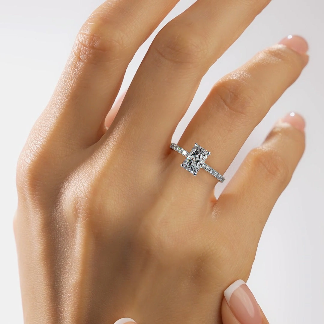 1.50 CT Radiant E-VVS2 Lab Grown Diamond Basket Pave Set Ring