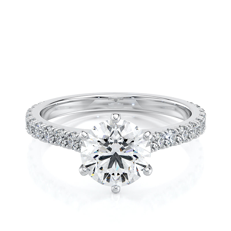 1.50 CT Round E-VVS2 Lab Grown Diamond Engagement Ring Cathedral Pave Set Ring