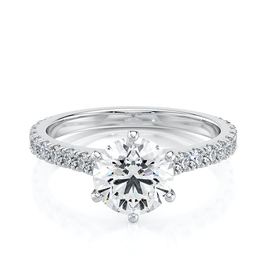1.50 CT Round E-VVS2 Lab Grown Diamond Engagement Ring Cathedral Pave Set Ring