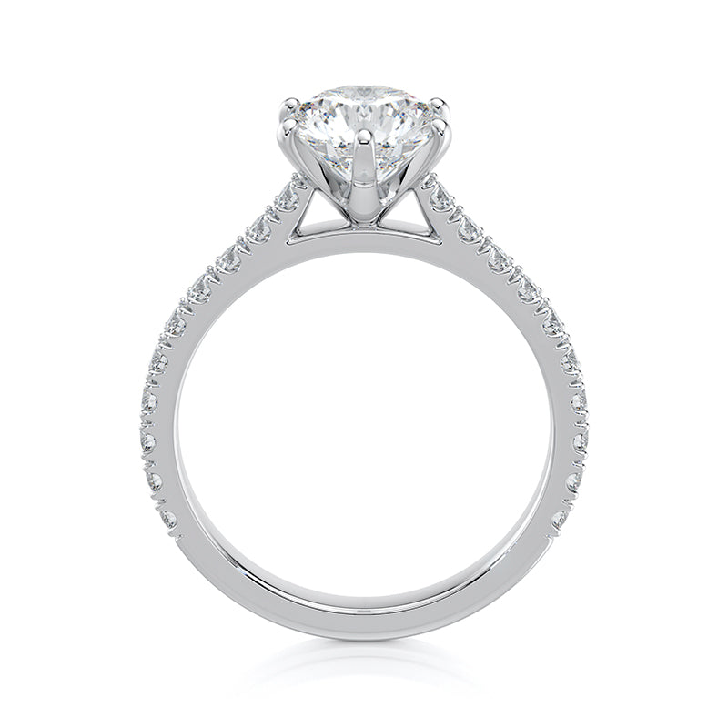 1.50 CT Round E-VVS2 Lab Grown Diamond Engagement Ring Cathedral Pave Set Ring