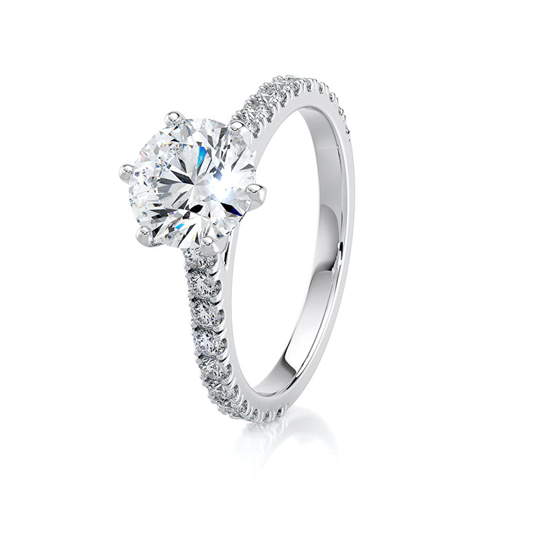 1.50 CT Round E-VVS2 Lab Grown Diamond Engagement Ring Cathedral Pave Set Ring
