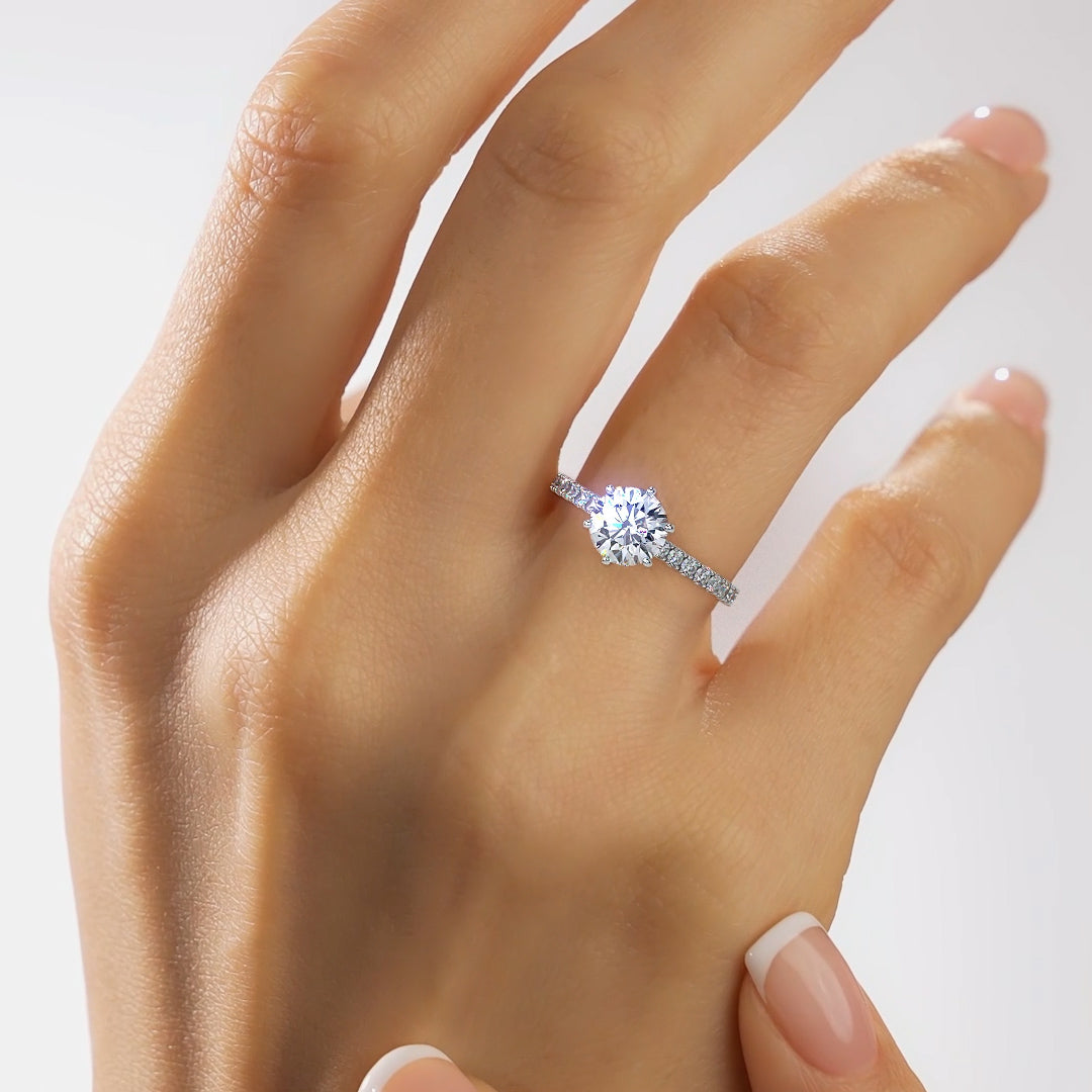 1.50 CT Round E-VVS2 Lab Grown Diamond Engagement Ring Cathedral Pave Set Ring
