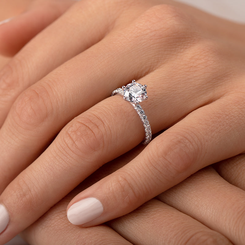 1.50 CT Round E-VVS2 Lab Grown Diamond French Pave Band Ring