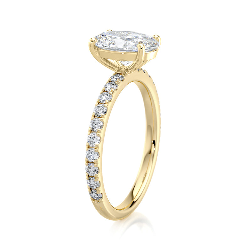 2CT Oval E-VVS2 Lab Grown Diamond Engagement Ring Pave Set Band half way Around Diamond