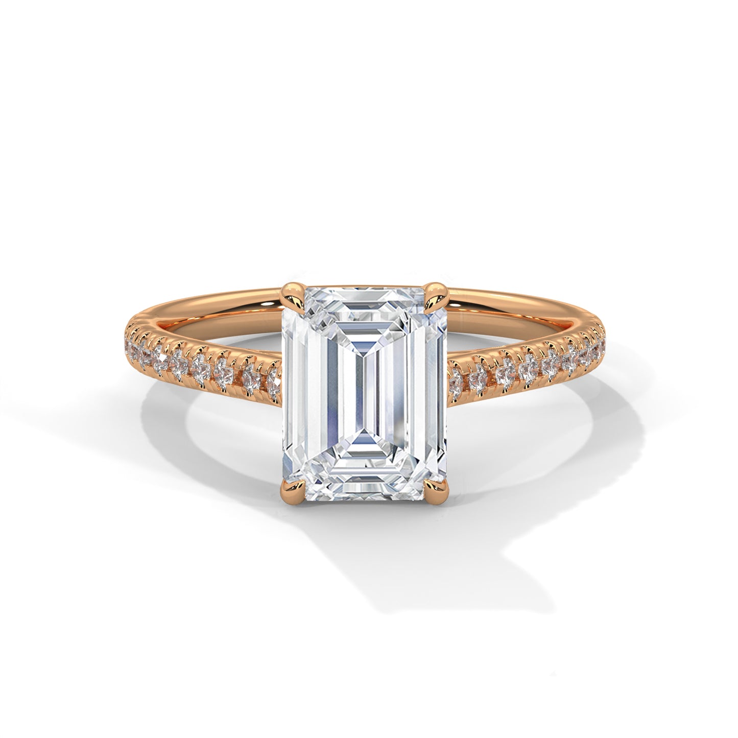 3 Carat Emerald-Cut E VVS2 IGI Certified Lab-Grown Diamond Engagement Ring with Pavé Band in 14K Gold