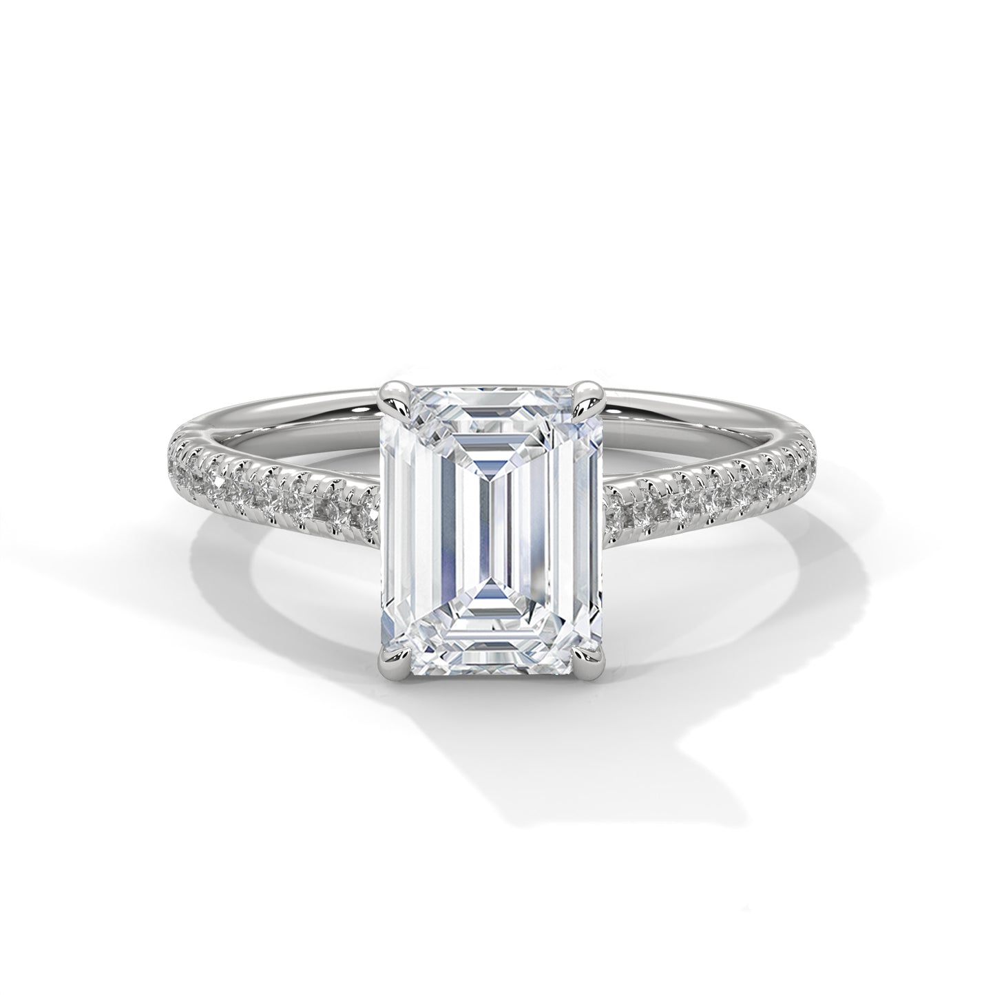 3 Carat Emerald-Cut E VVS2 IGI Certified Lab-Grown Diamond Engagement Ring with Pavé Band in 14K Gold