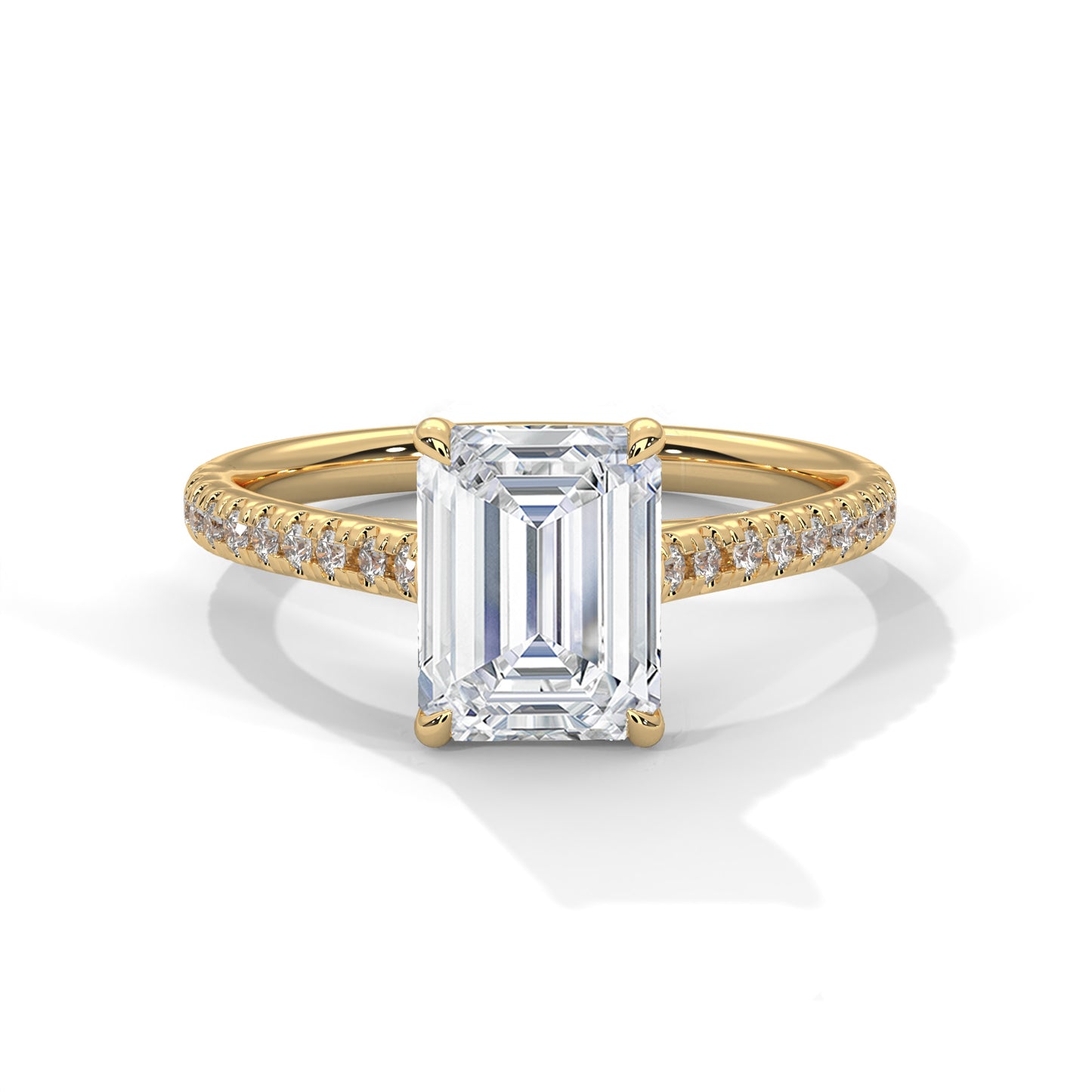 3 Carat Emerald-Cut E VVS2 IGI Certified Lab-Grown Diamond Engagement Ring with Pavé Band in 14K Gold