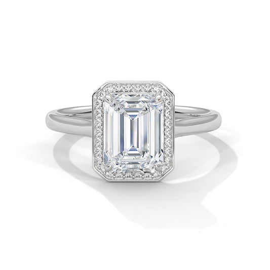 3 CT Emerald-Cut E - VVS2 Lab-Grown Diamond Engagement Ring, Elegant Classic Setting