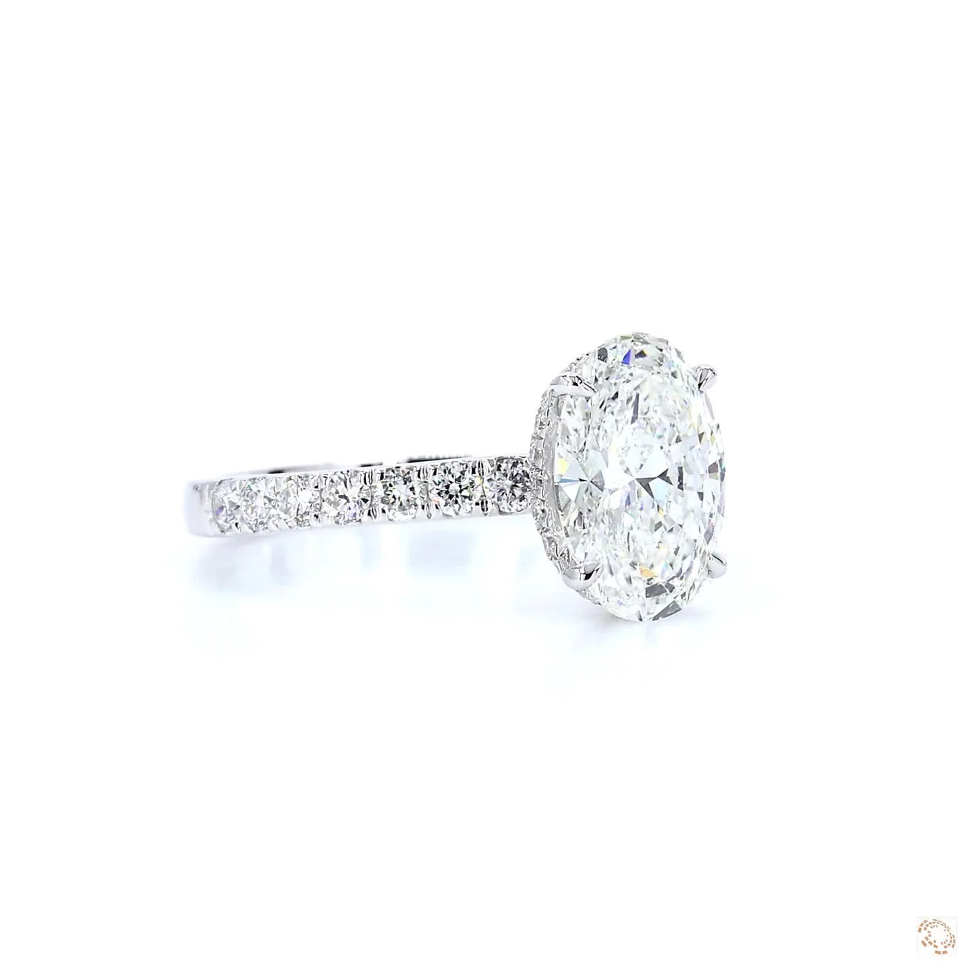 2 ct Oval E-VVS2 Lab Grown Diamond Engagement Ring Pave Set With Hidden Halo