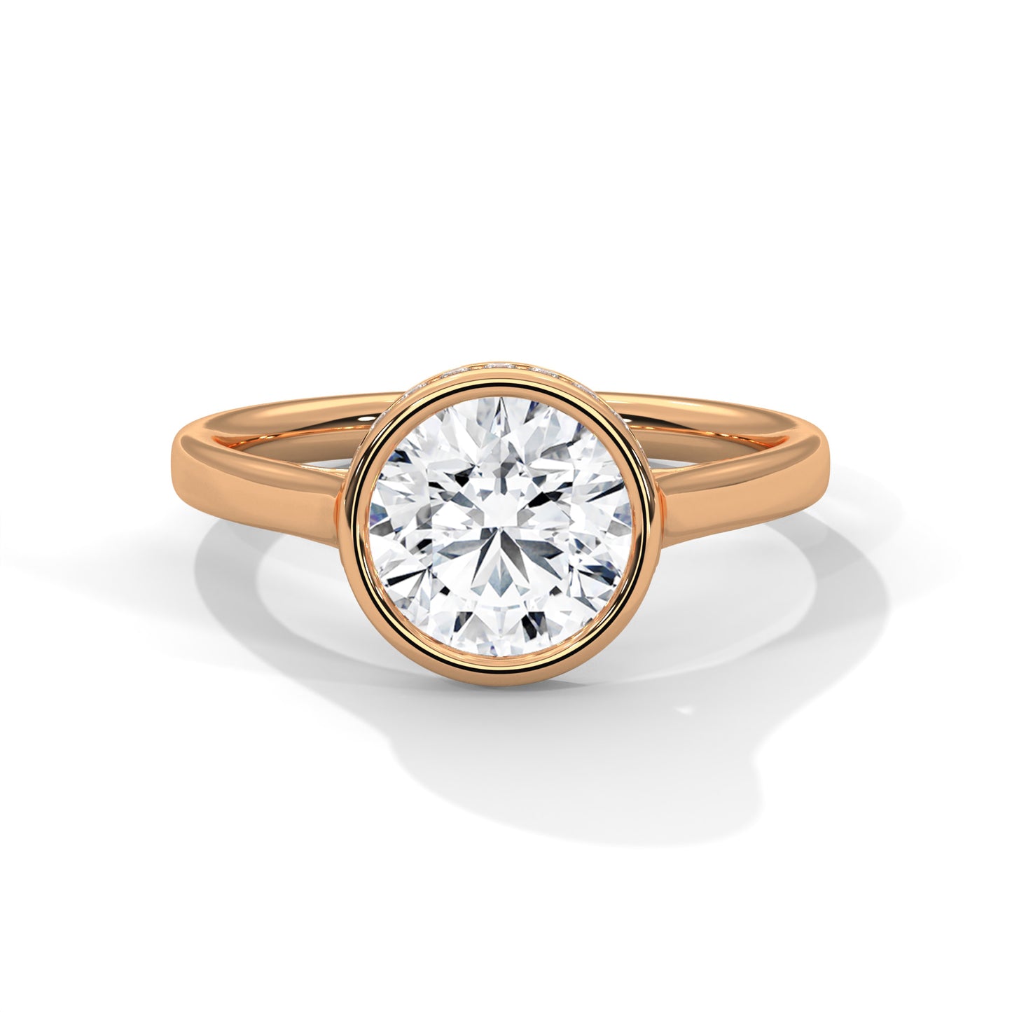 3 Carat Round E VVS2 Lab-Grown Diamond Bezel-Set Solitaire Engagement Ring, 14K Gold