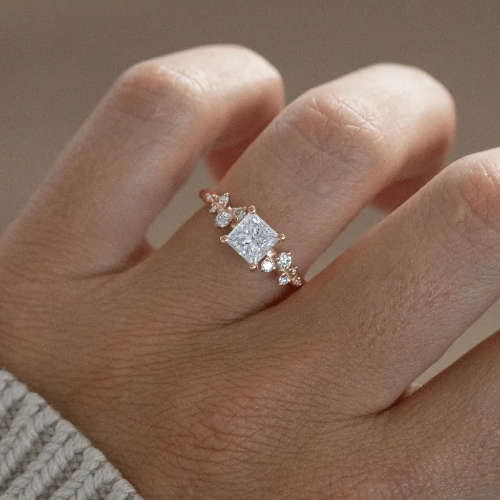 1.00 Carat Princess Cut Lab Grown Diamond Cluster Engagement Ring in Yellow Gold – Golden Star
