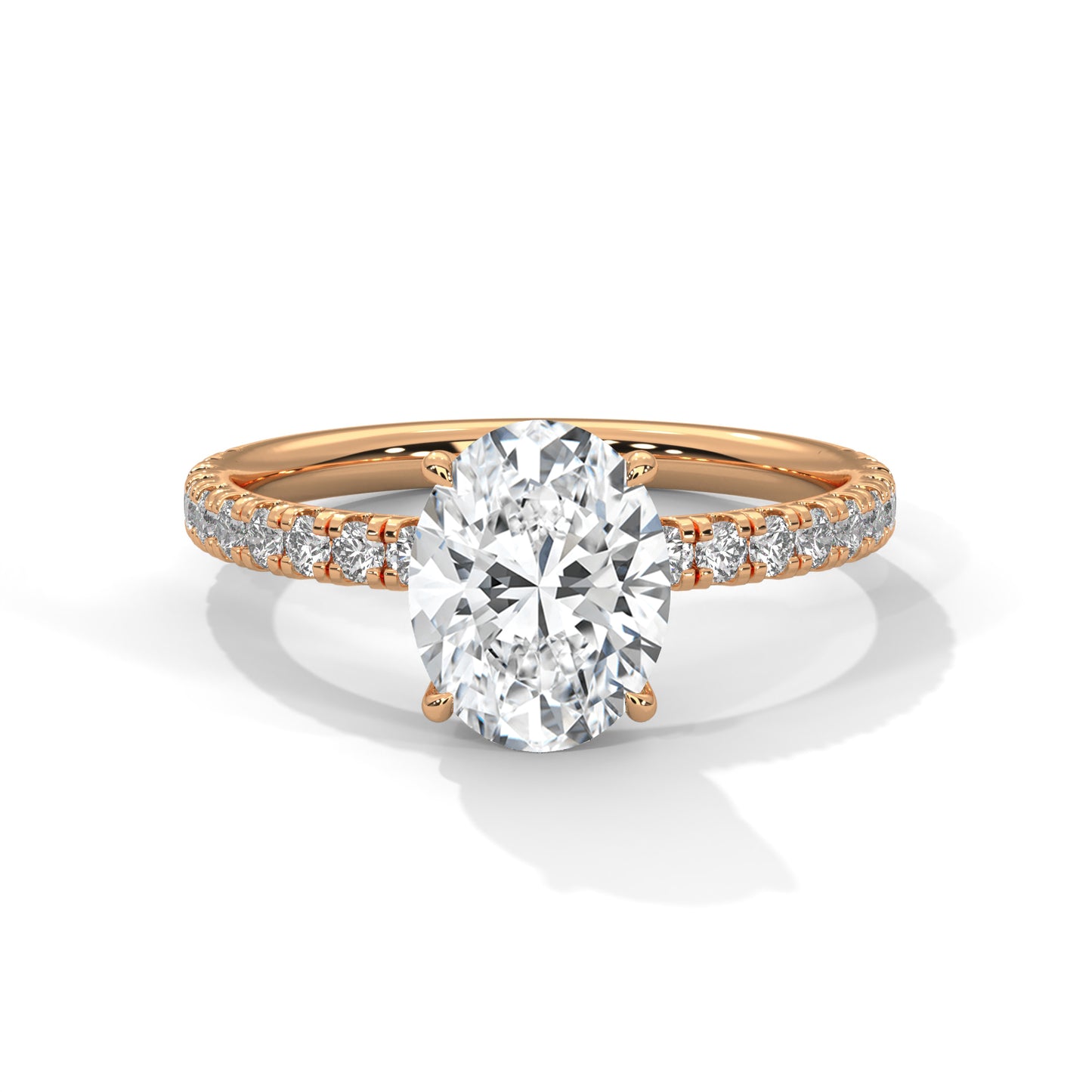 2 ct Oval E VVS2 Lab-Grown Diamond Engagement Ring, Hidden Halo Ring