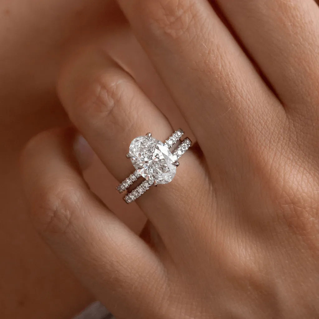 3.50 Carat Oval Lab Grown Diamond Concealed Halo Engagement Ring – Elowen