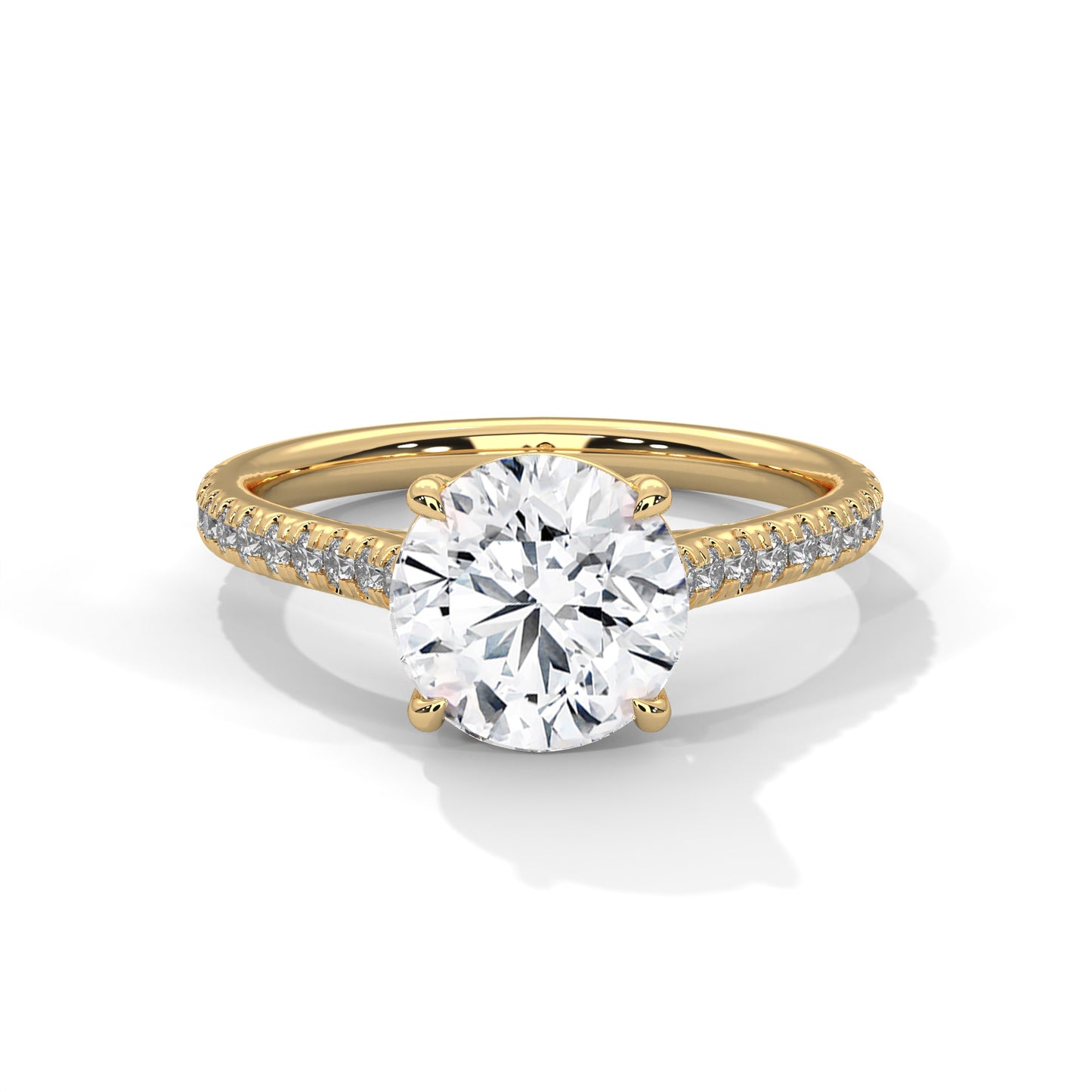 3 Carat Round Cut E - VVS2 IGI Certified Lab-Grown Diamond Engagement Ring with Pavé Band in 14K Gold