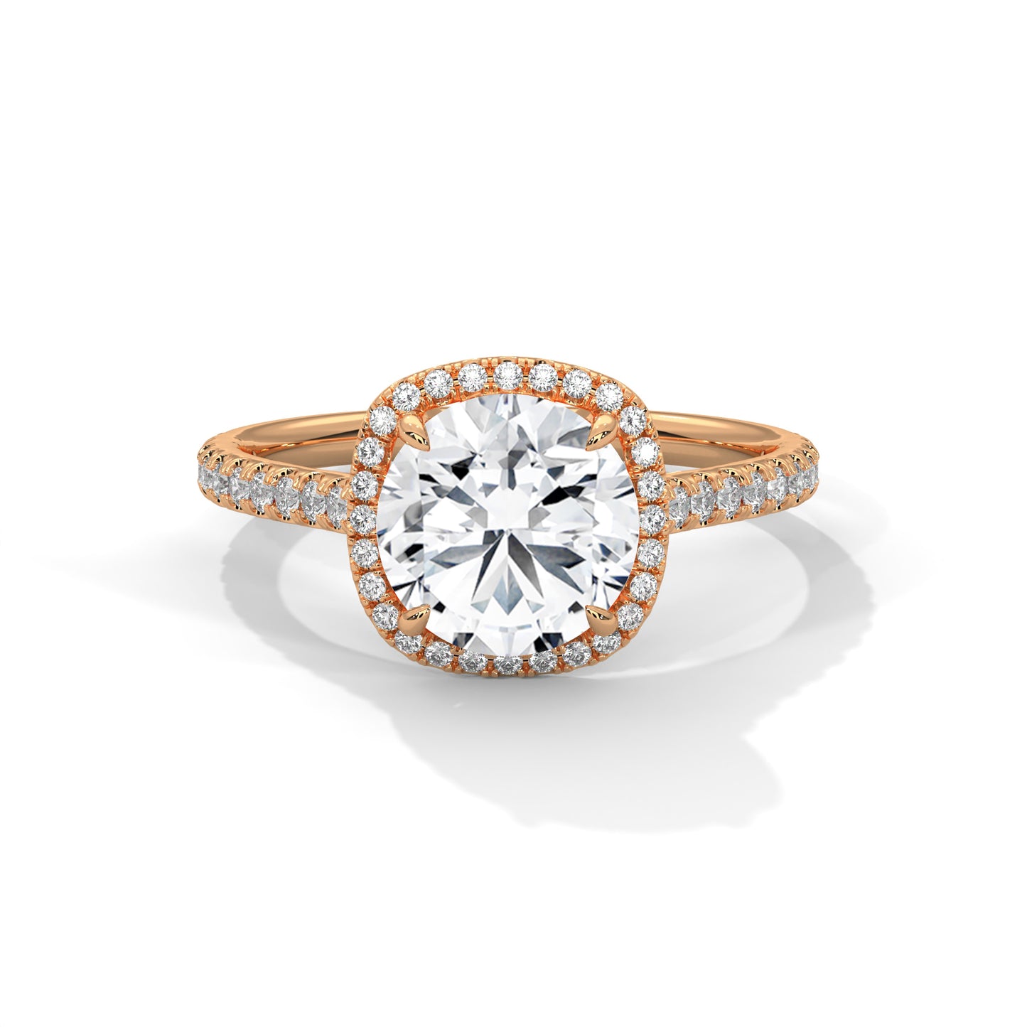 2 CT Round E-VVS2 Lab-Grown Diamond Engagement Ring, Pave Set Band