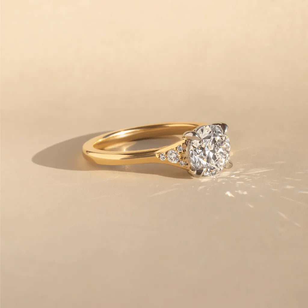 1.50 Carat Round Cut Lab Grown Diamond Vintage Engagement Ring in Two-Tone Gold – Eleanor