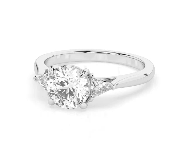 2CT Round Lab Grown Diamond With Side Trillion Diamond Ring