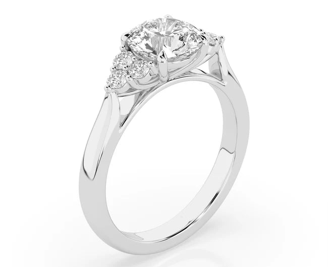 Sparkling 2CT Round Lab Grown Diamond With Side Round Diamond Ring