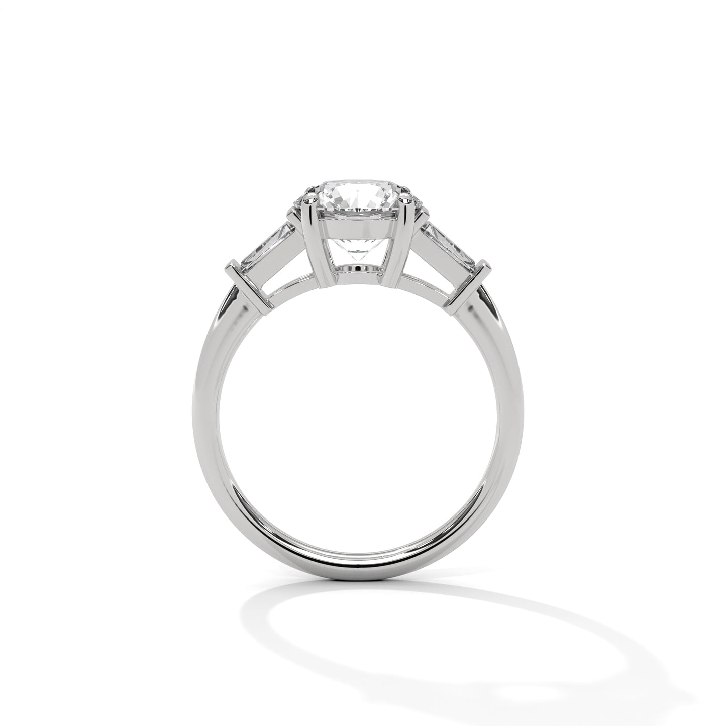 1 CT Round E VVS2 Lab-Grown Diamond Engagement Ring, Trilogy with Side Baguette Diamonds, 14K Gold