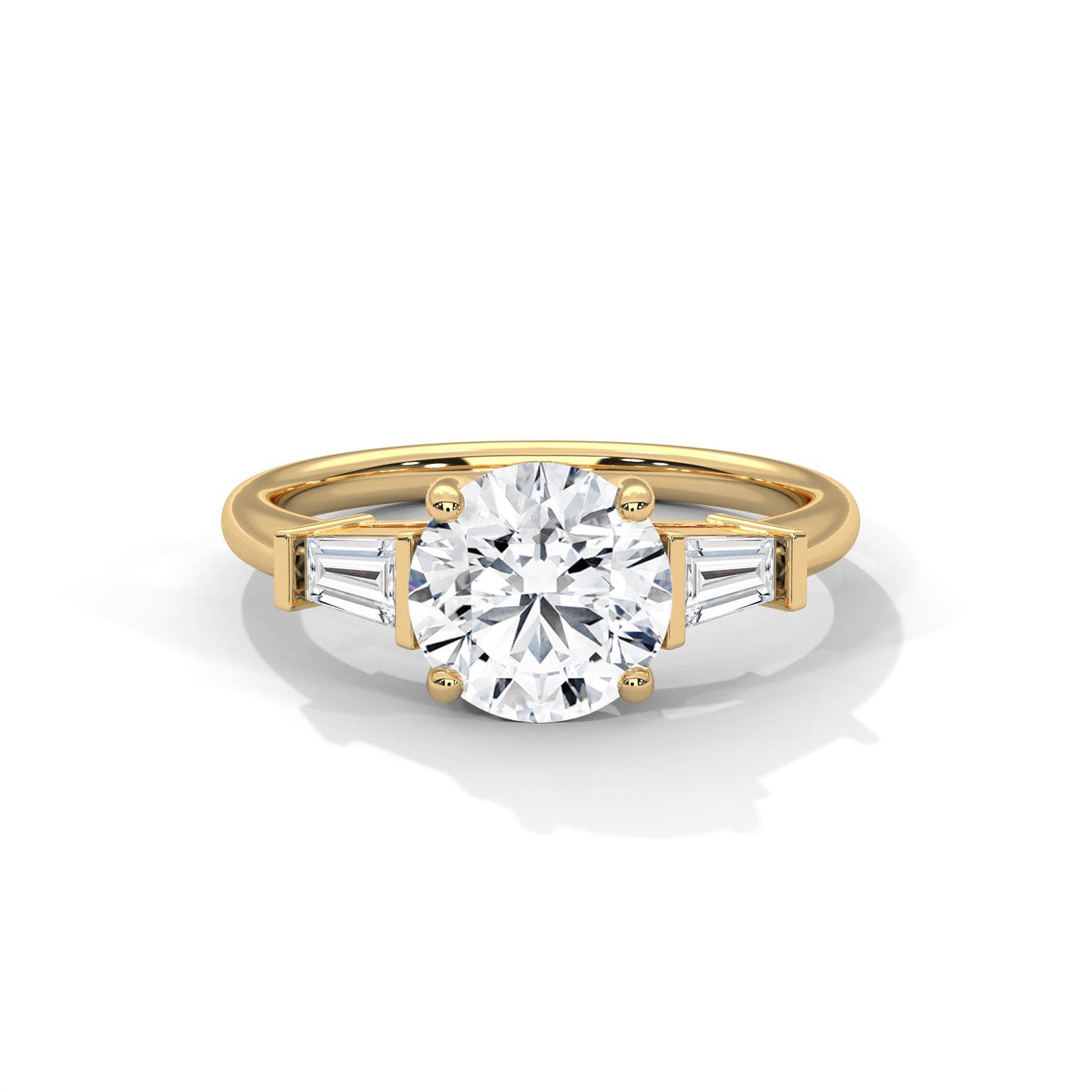 1 CT Round E VVS2 Lab-Grown Diamond Engagement Ring, Trilogy with Side Baguette Diamonds, 14K Gold