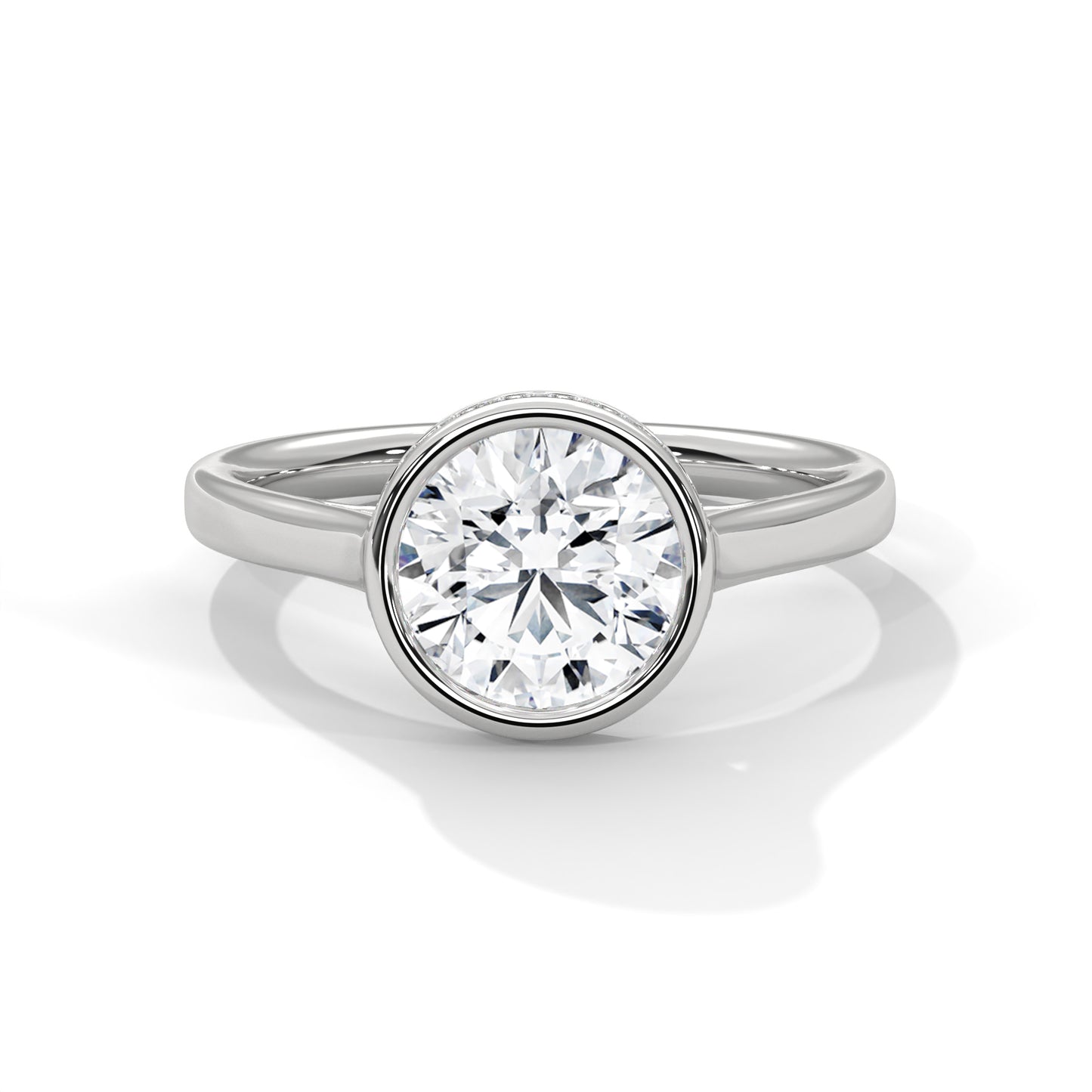 3 Carat Round E VVS2 Lab-Grown Diamond Bezel-Set Solitaire Engagement Ring, 14K Gold