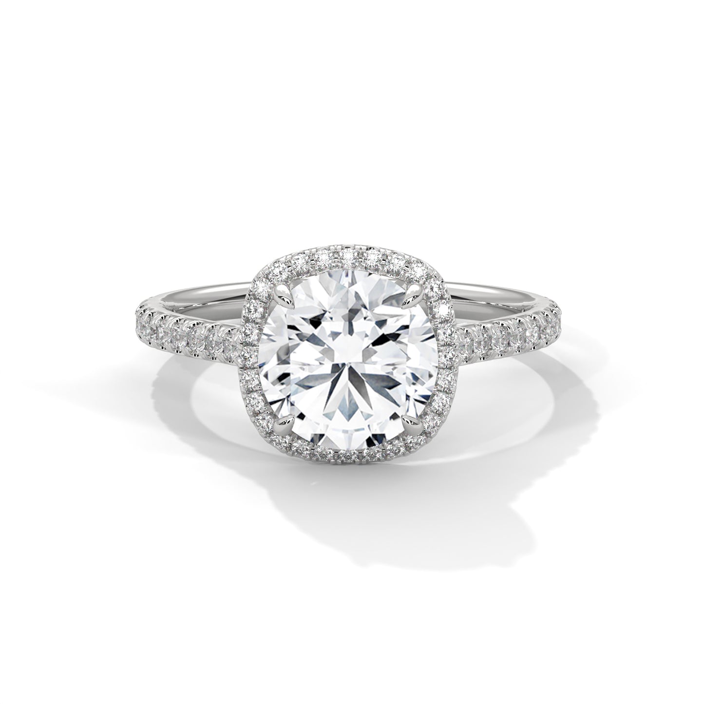 2 CT Round E-VVS2 Lab-Grown Diamond Engagement Ring, Pave Set Band