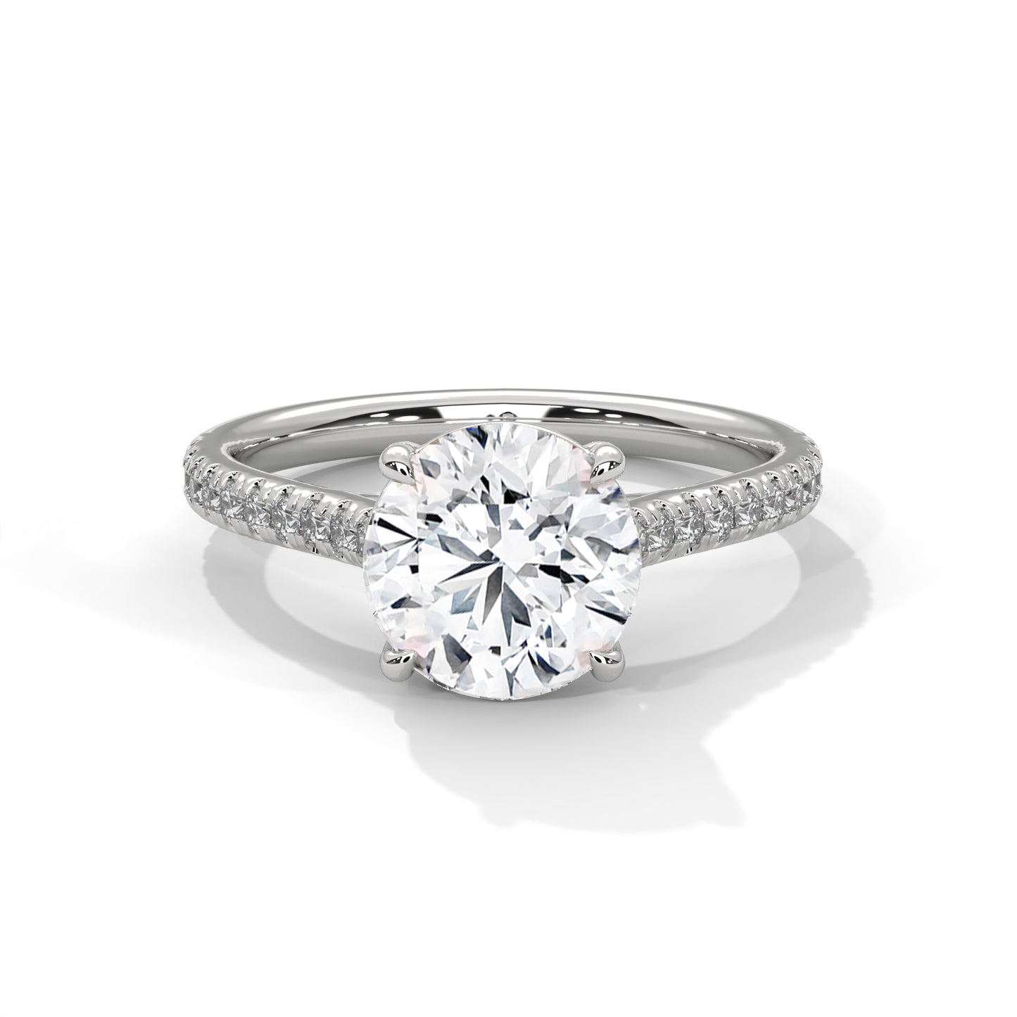 3 Carat Round Cut E - VVS2 IGI Certified Lab-Grown Diamond Engagement Ring with Pavé Band in 14K Gold