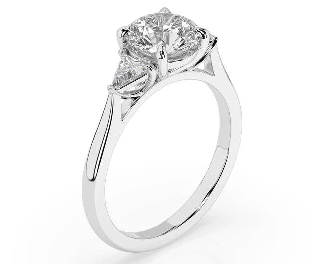 2CT Round Lab Grown Diamond With Side Trillion Diamond Ring