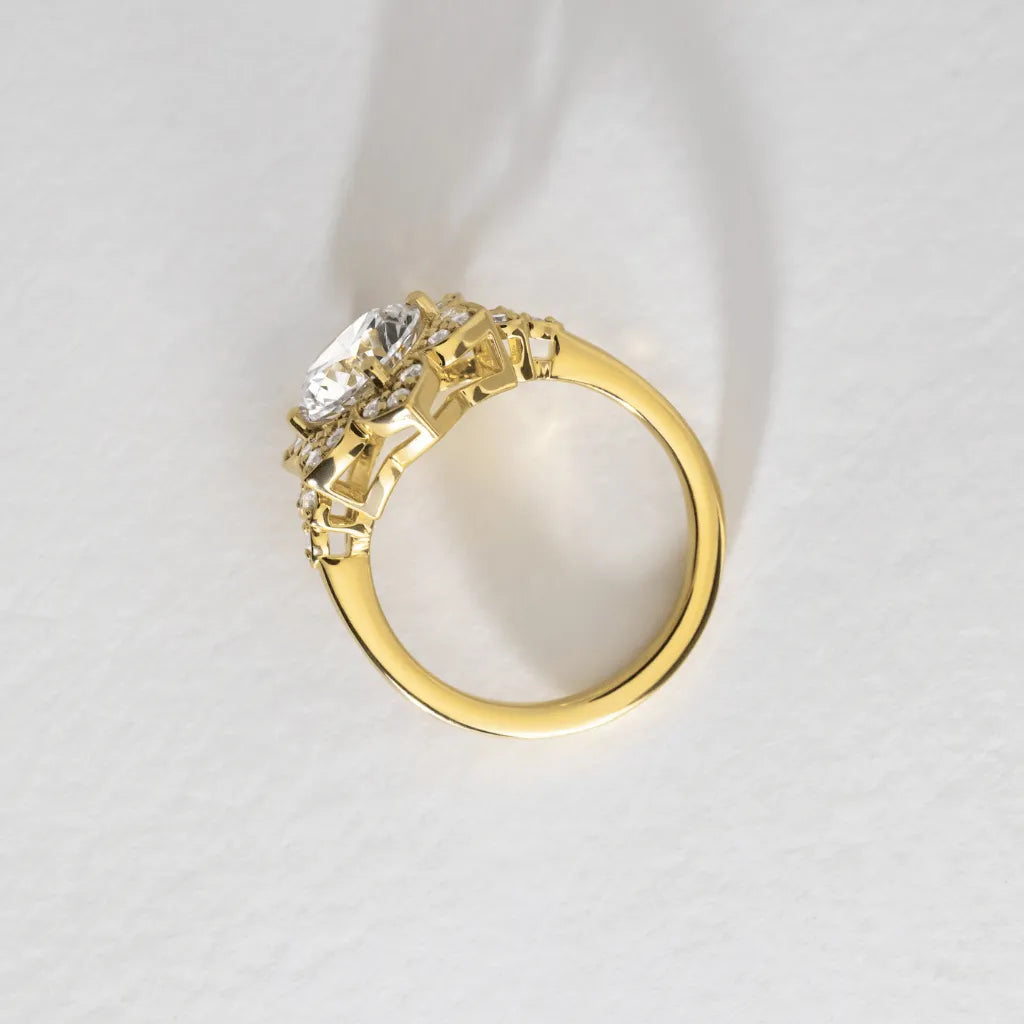 2 Carat Lab Grown Round Diamond Floral Engagement Gold Ring