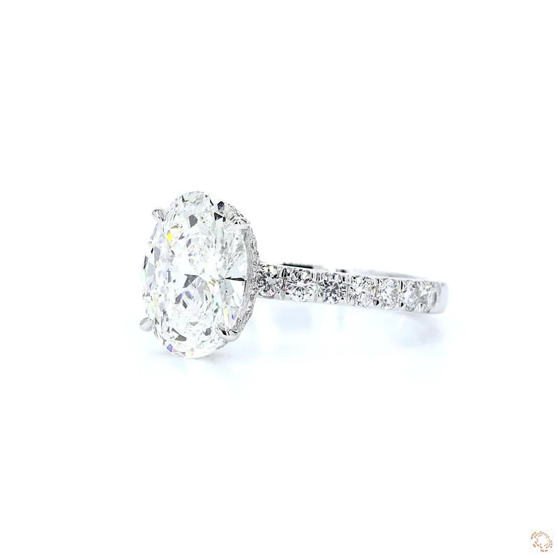 2 ct Oval E-VVS2 Lab Grown Diamond Engagement Ring Pave Set With Hidden Halo
