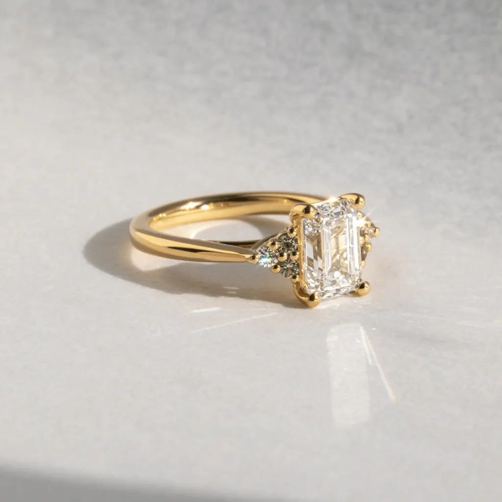 1.50 Carat Emerald Cut Lab Grown Diamond Cluster Engagement Ring in Yellow Gold – Vivienne